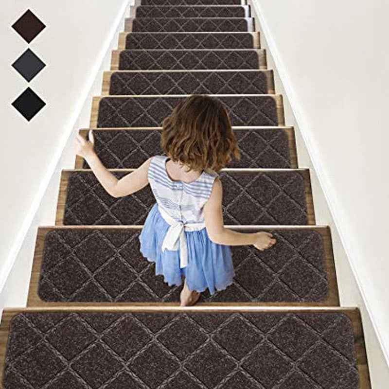 Non-Slip Carpet Stair Treads for Wooden Steps – Peel & Stick Anti-Skid Safety Mats for Kids, Elders & Pets