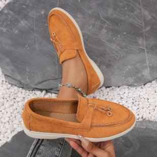 Brushed Faux-Suede Loafers for Women - Gommino Style Slip-On Flats