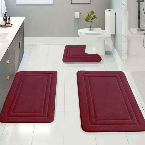 3-Piece Memory Foam Bath Mat & Floor Rug Set | Non-Slip Absorbent Toilet & Shower Mats