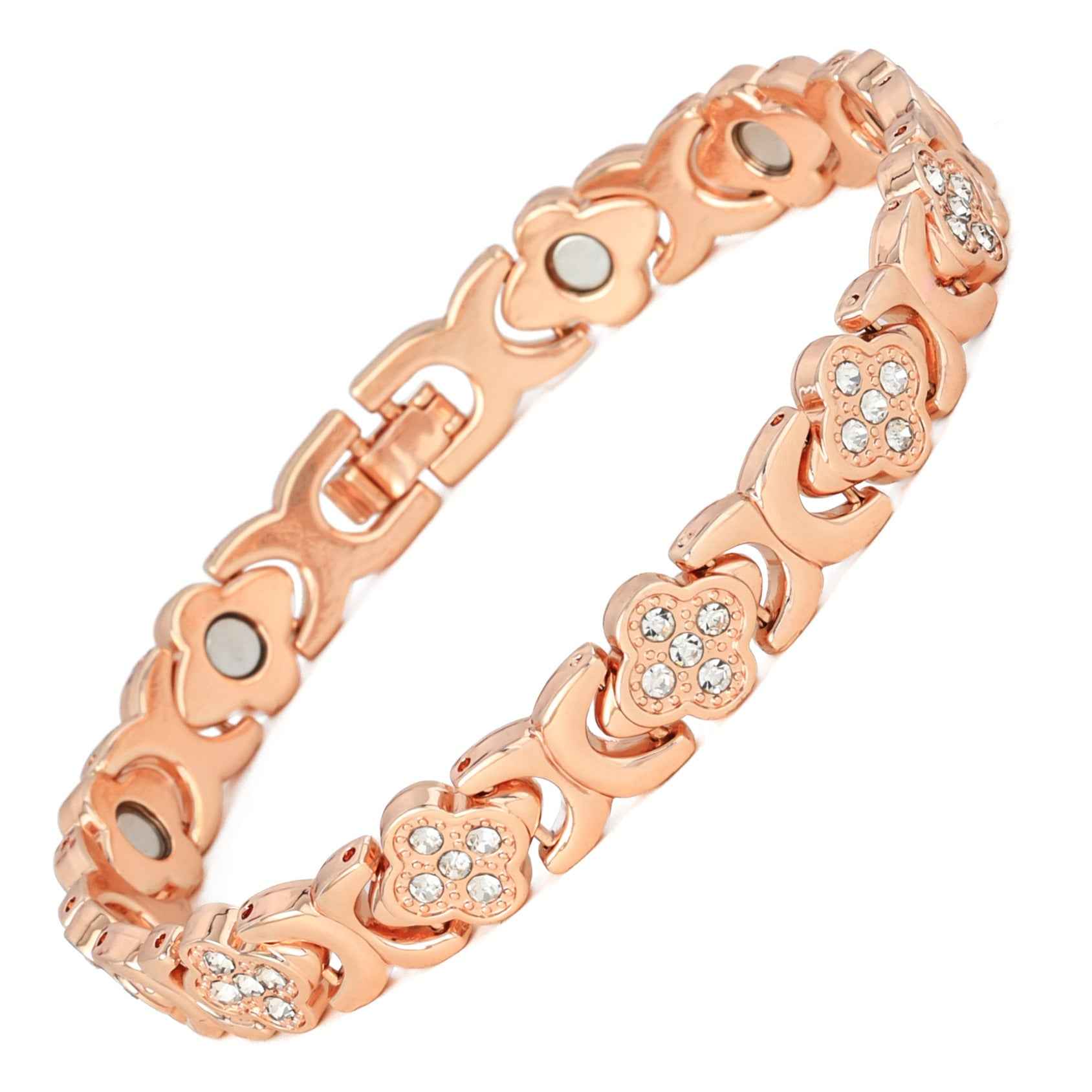 Luxury Clover Alloy Rhinestone Magnetic Bangle | Single Row Fashion Hand Jewelry
