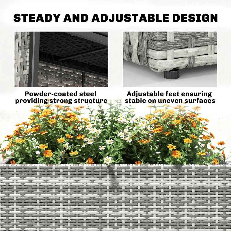 Tall Rectangular Planter With Removable Liner, Holes, PE Wicker Large Planter Box For Indoor Outdoor Plants, Gray