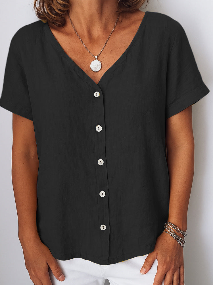 Casual Short-Sleeve V-Neck Cardigan Multi-Color Womens Shirt - Shop NCLC