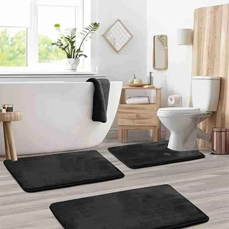 Bathroom Floor Mat Toilet Three-piece Set Coral Fleece Floor Mat