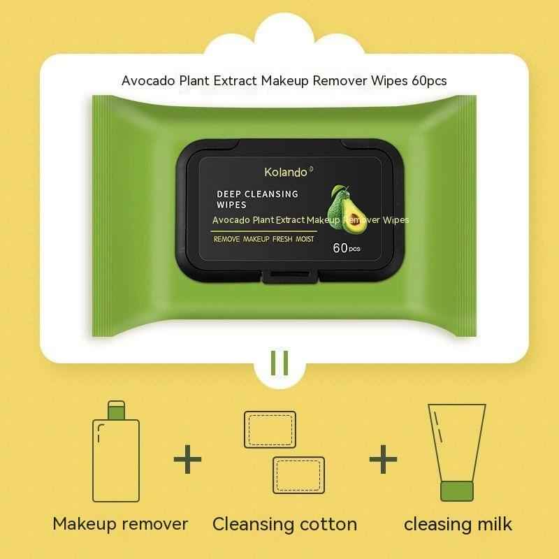 Avocado Plant Extract Makeup Remover Wipes | Gentle Facial Cleansing Wipes (60-Pack)