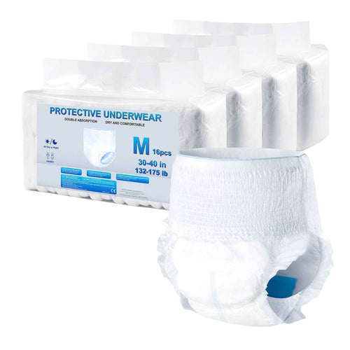 Adult Incontinence Underwear, Highly Absorbent Pull-Ups for Men & Women, Disposable Protective Diapers with Leakproof Cuffs & Wetness Indicator - Size Medium, 64 Count (4 Packs of 16)