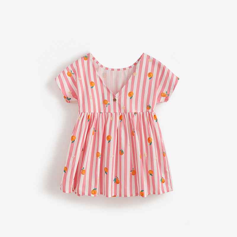 Girls 100% Cotton Short-Sleeve Dress | Round-Neck Casual Wear