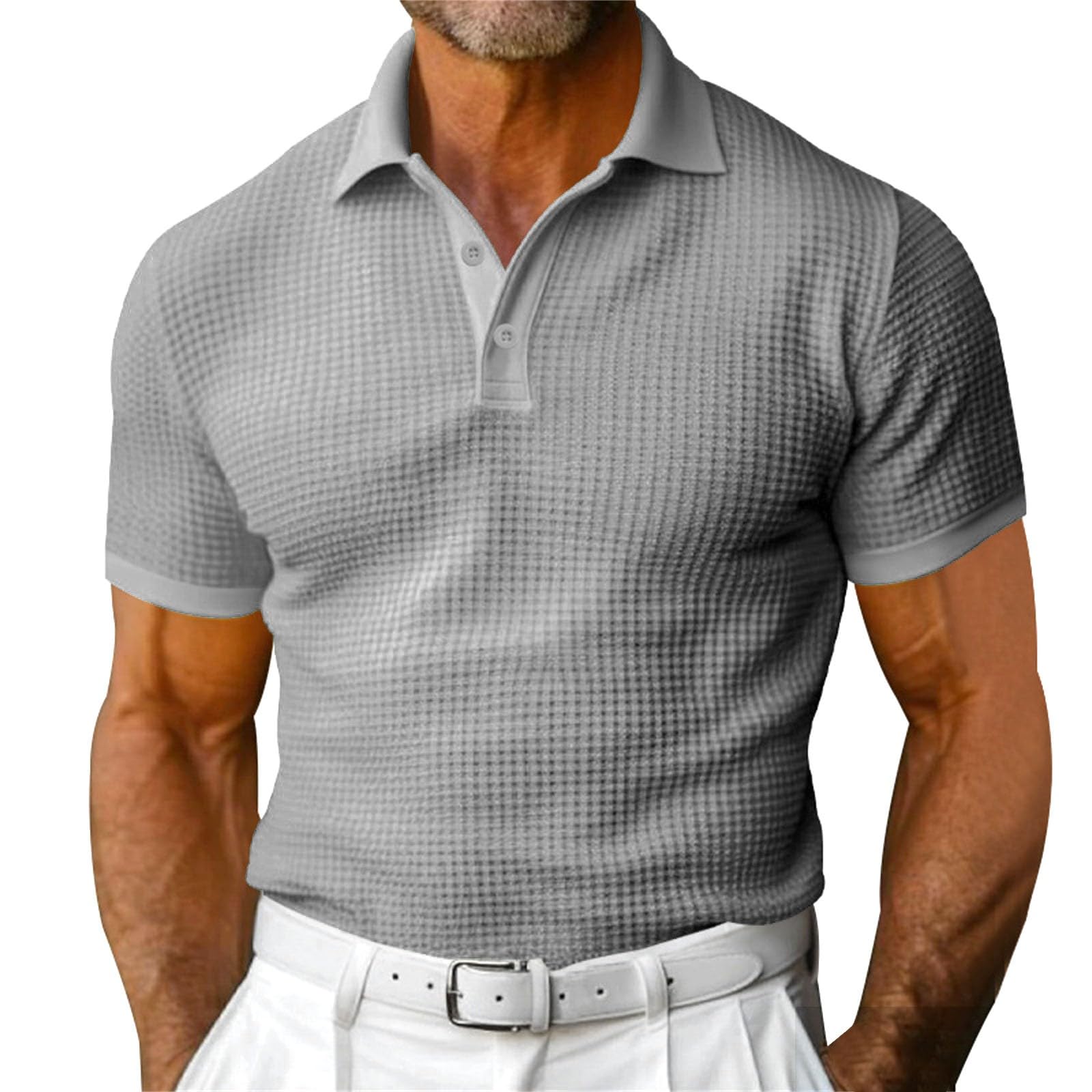 Waffle Short Sleeve Polo Shirt Men's Fashion Summer Lapel Tops - Shop NCLC