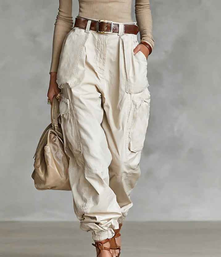 Dressy Wide-Leg Cargo Trousers - Women's Relaxed Tapered Pants