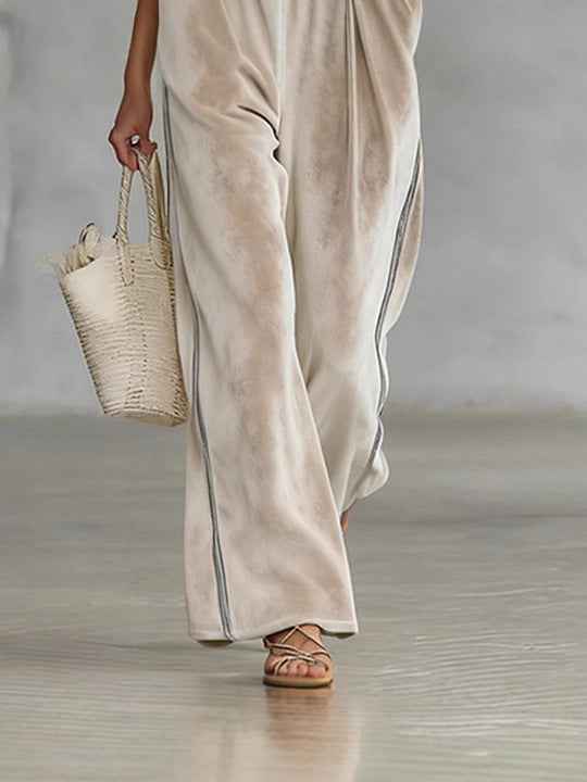 Women's Velour Turtleneck & Wide-Leg Pants Set - Stylish 2-Piece Casual Lounge Outfit