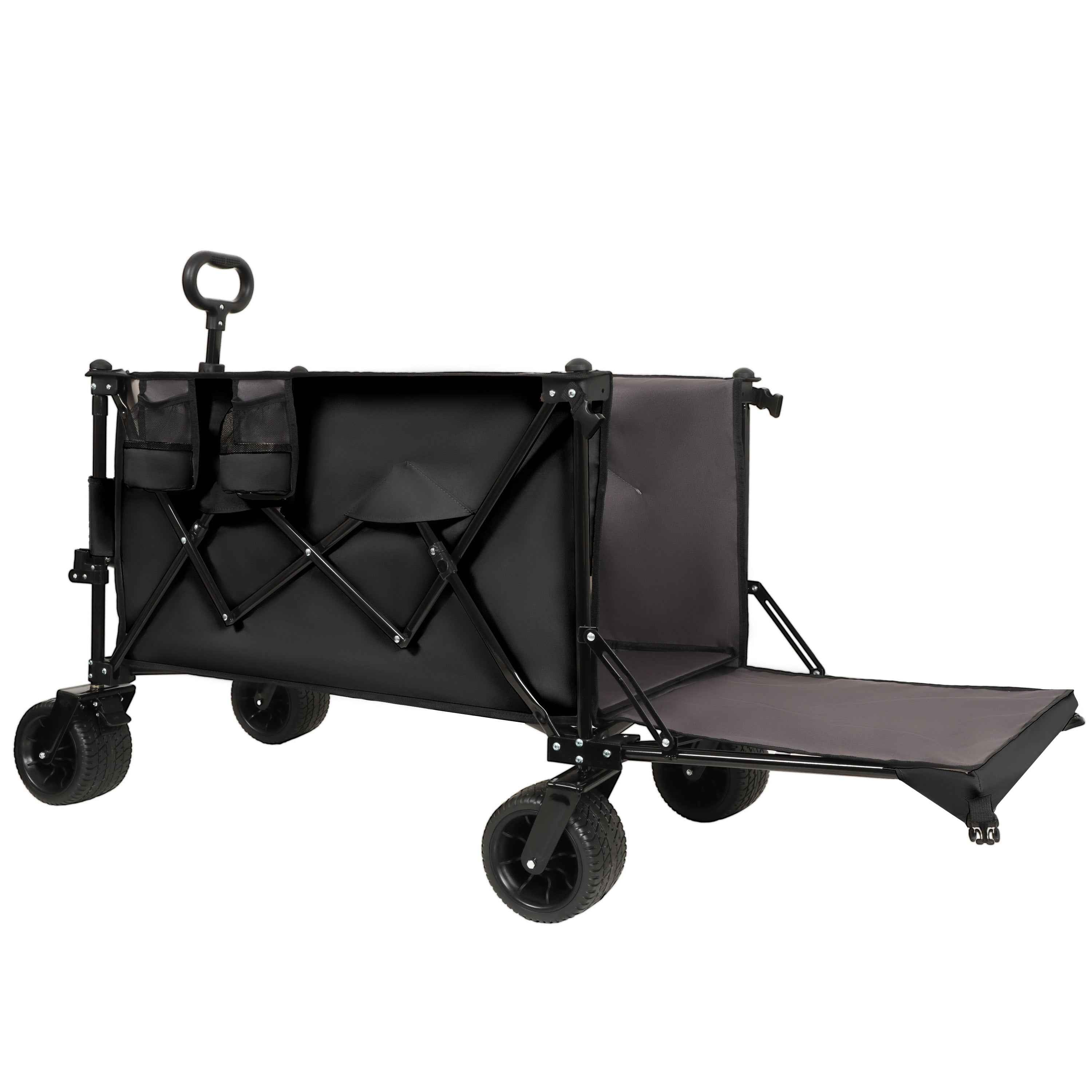 Foldable Wagon With Extended Tailgate - Extra Long Extender Utility & Beach Cart, Heavy Duty 480LBS, Large All-Terrain Wheels, Black-Gray