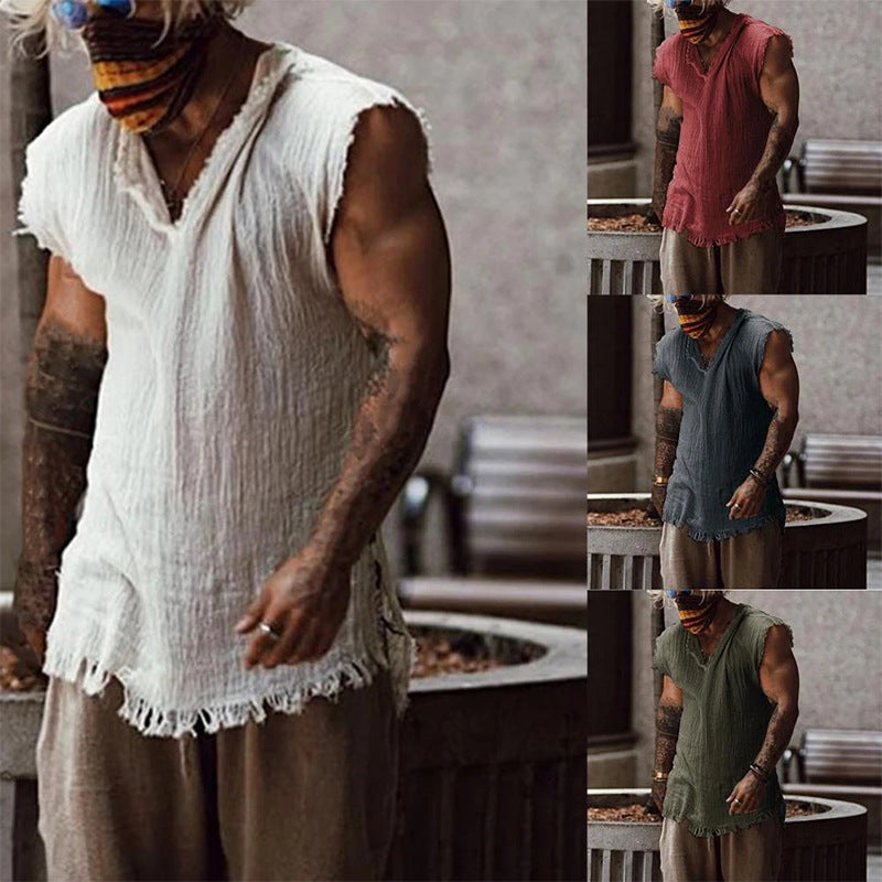 Men's Solid Color Short Sleeve Casual Sleeveless - Shop NCLC
