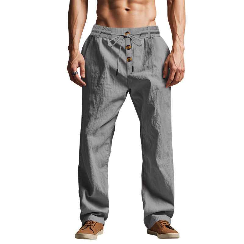 Men's Solid Button Design Linen Pants - Casual Comfy Breathable Beach & Holiday Trousers