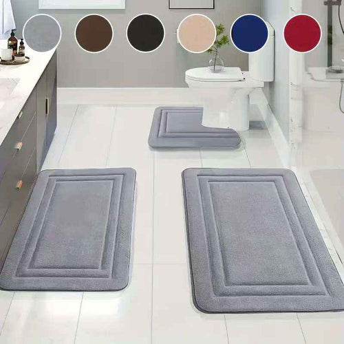 3-Piece Memory Foam Bath Mat & Floor Rug Set | Non-Slip Absorbent Toilet & Shower Mats