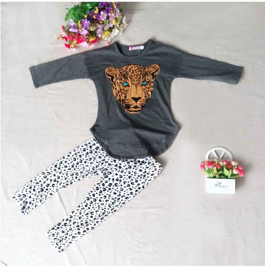 Girls Leopard Print Legging and Long Sleeve Shirt Set (2-Piece Outfits)