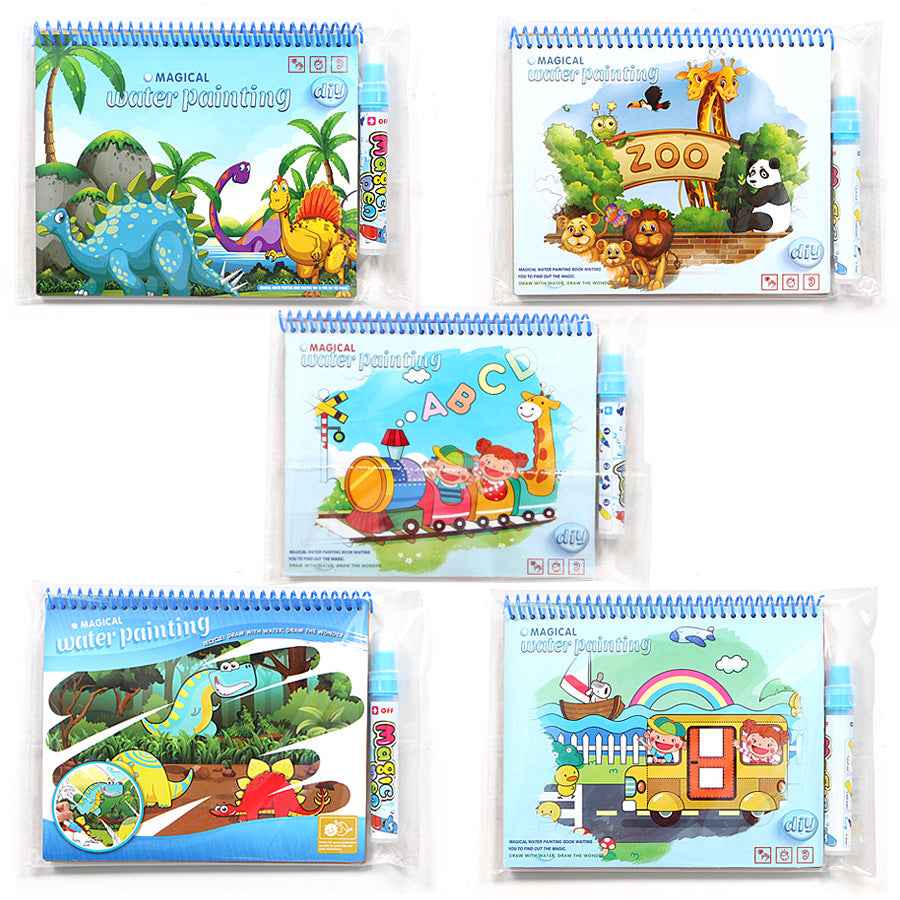 Reusable Magic Water Coloring Books for Toddlers – Mess-Free Water Painting Doodle Book Set with Refillable Pens, Early Educational Color Filling Activity Album for Kids, Anime & Life Common Sense Themes, English Words & Digital Learning Numbers Toys