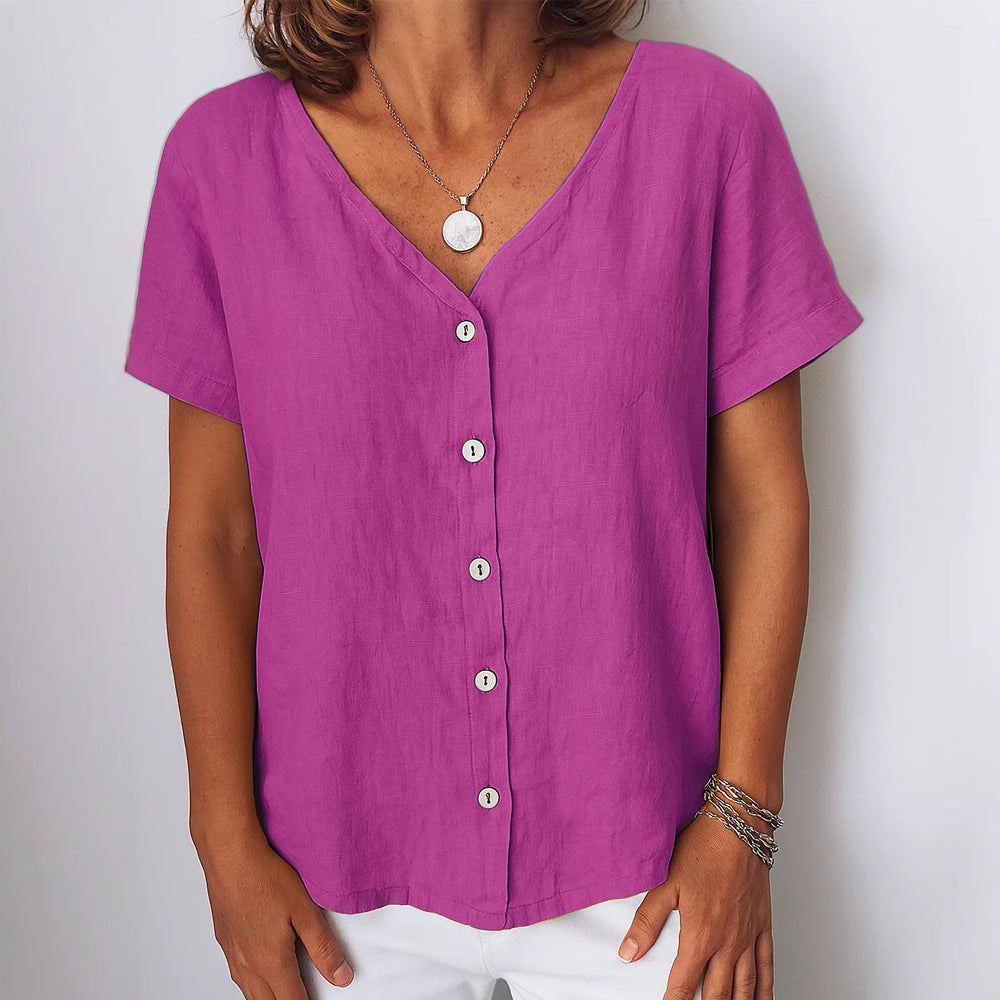 Casual Short-Sleeve V-Neck Cardigan Multi-Color Womens Shirt - Shop NCLC