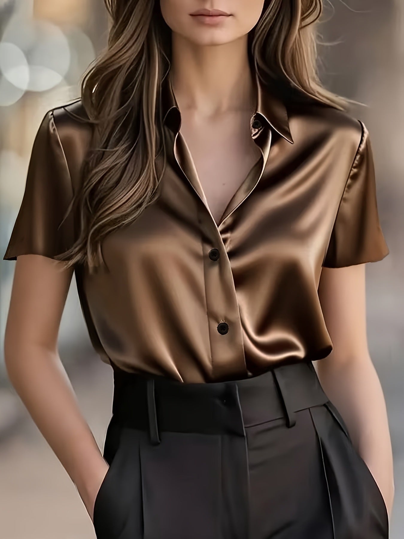 Women's Fashion Satin Short-sleeved Blouse - Shop NCLC