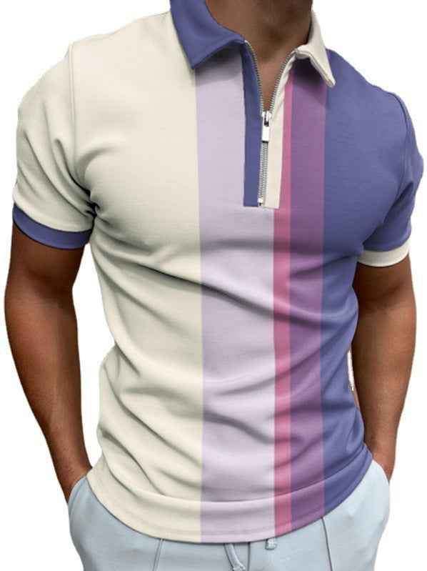 Printed Lapel Short Sleeve Pullover Casual