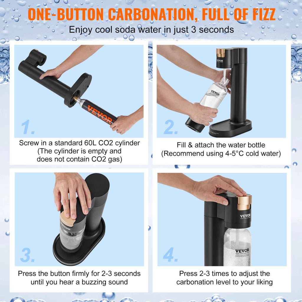 Sparkling Water Maker, Soda Maker Machine For Home Carbonating, Seltzer Water Starter Kit With 2 BPA-free 1L PET Bottles, CO2 Cylinder, Compatible With Mainstream Screw-in 60L CO2 Cylinder