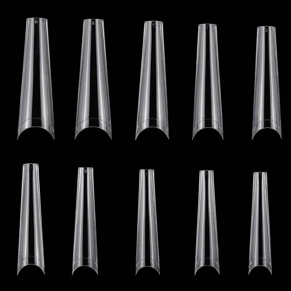 Extra Long C Curve 500Pcs False Nail Tips – Clear Half Cover French Acrylic Fake Nails in 10 Sizes for Salon & Home DIY Manicures