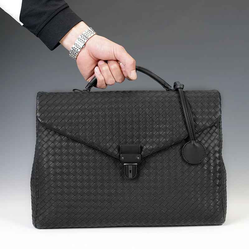 Unisex Knotted PU Leather 14-Inch Laptop Satchel – Crossbody Work Bag