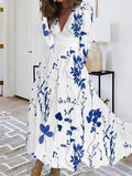 Fall V-neck Long Sleeve Printed Women Dress Women - Shop NCLC