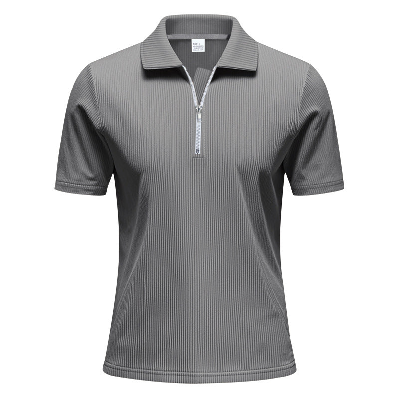 Mens Loose Corduroy Half-Zip Polo Short-Sleeve T-Shirt - Shop NCLC