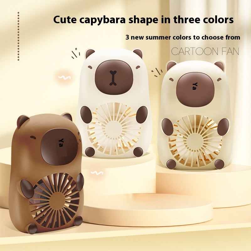 Kids' Cartoon Capybara Handheld Mini Fan with Lanyard — Portable USB Rechargeable Personal Cooling Device