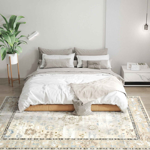9x12 Boho Area Rug - Machine Washable Non-Slip Indoor Carpet | Soft Low-Pile Bohemian Decor for Living Room, Bedroom, Dining Room, and Kitchen