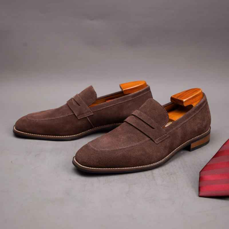 Men’s Casual British Suede Loafers | Premium Goat Leather Slip-On Dress Shoes
