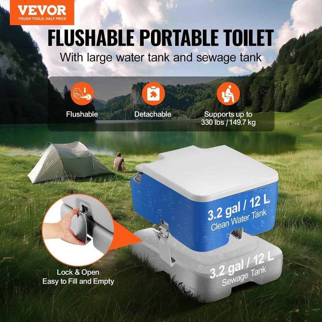 Portable Camping Toilet with Carry Bag & 3.2 Gal Tank | Leak-Proof RV Commode