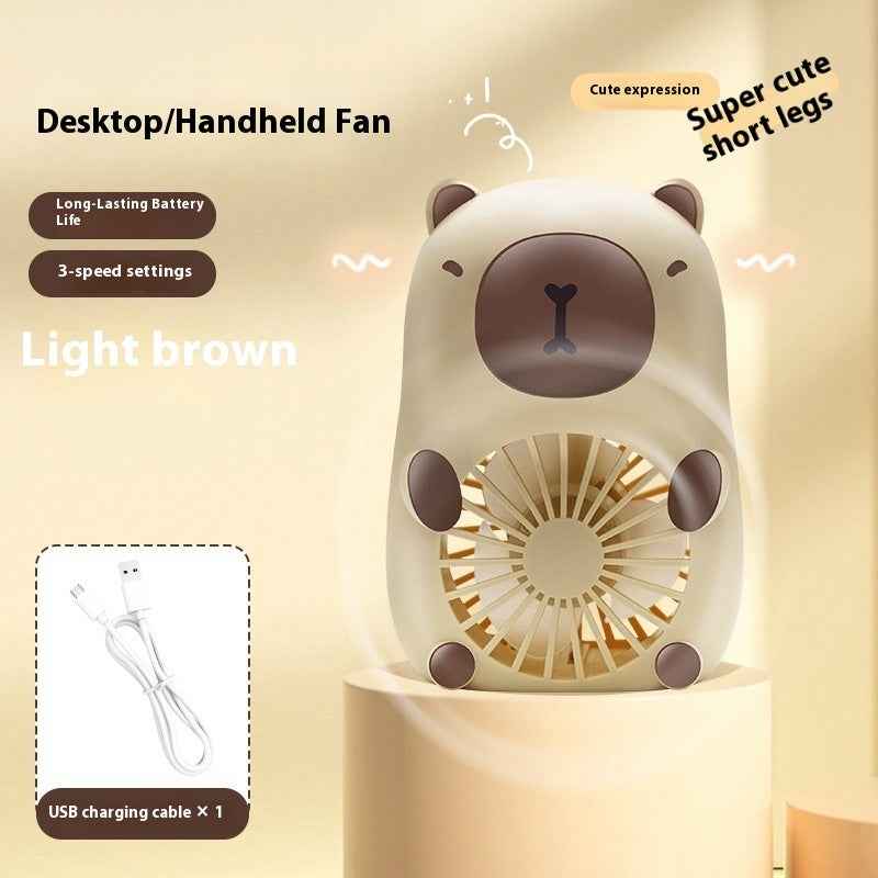 Kids' Cartoon Capybara Handheld Mini Fan with Lanyard — Portable USB Rechargeable Personal Cooling Device