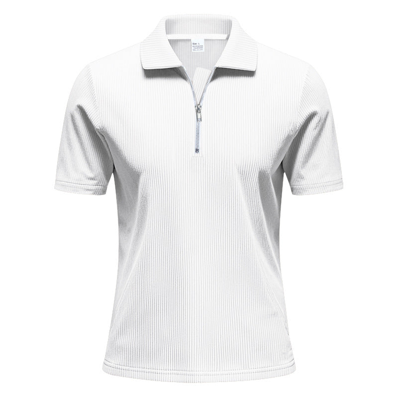 Mens Loose Corduroy Half-Zip Polo Short-Sleeve T-Shirt - Shop NCLC