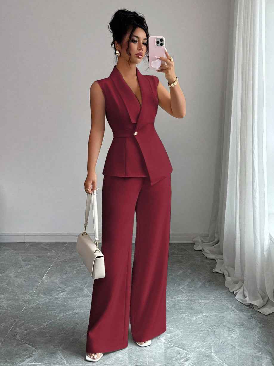 Sleeveless Blazer And Straight-leg Pants Women's Two-piece Set