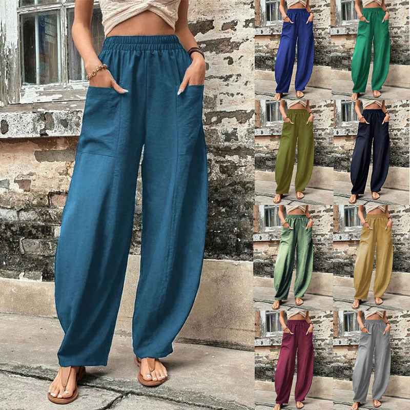 Women's High Waisted Harem Pants | Loose Casual Beach Trousers with Pockets