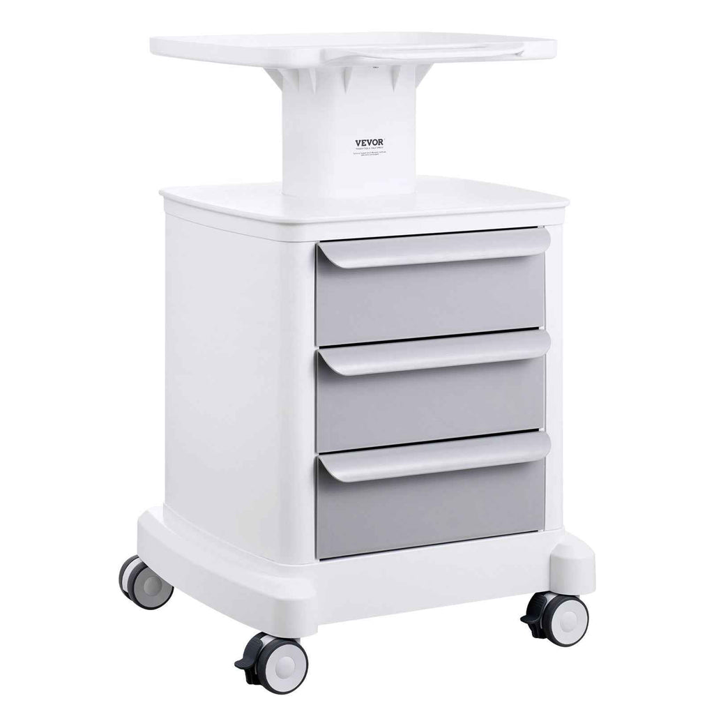 VEVOR 4 Tiers Lab Carts Mobile Medical Cart With 3 Drawers & 1 Top Tray, ABS Trolley Storage Cart, Rolling Utility Cart With 4 Silent Wheels For Lab, Clinic, Hospital, Salon, Office