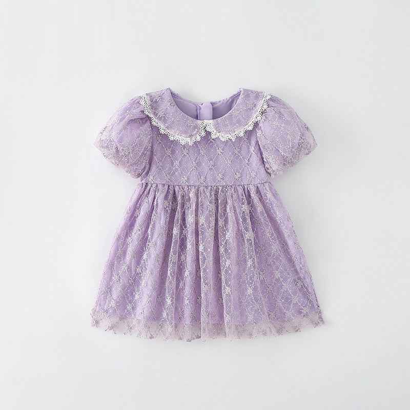 Girls Short-Sleeve Lace Princess Dress