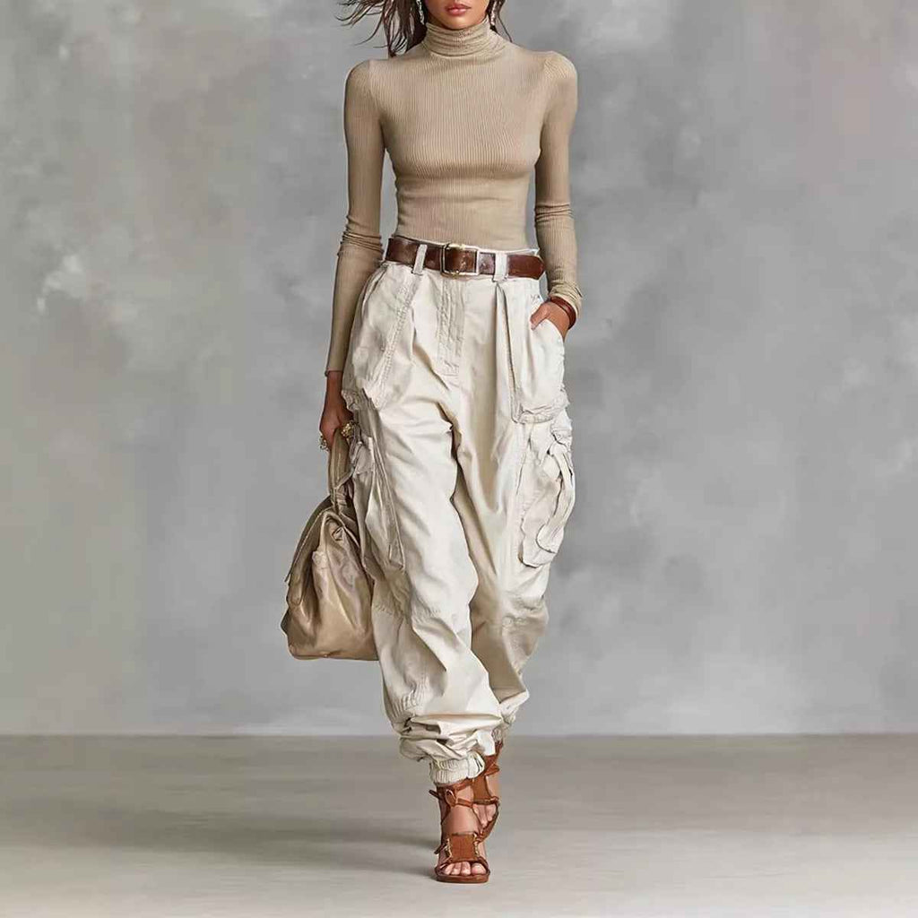 Dressy Wide-Leg Cargo Trousers - Women's Relaxed Tapered Pants