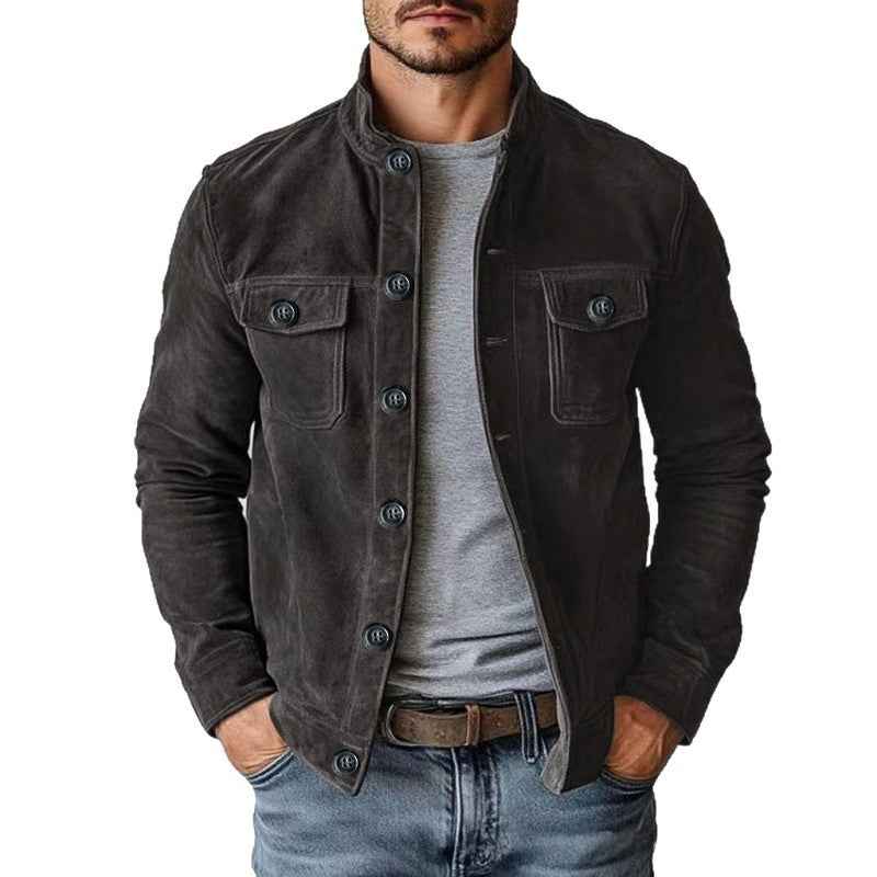 Men's Faux Suede Casual Button-Down Jacket | Long Sleeve European-Style Outerwear