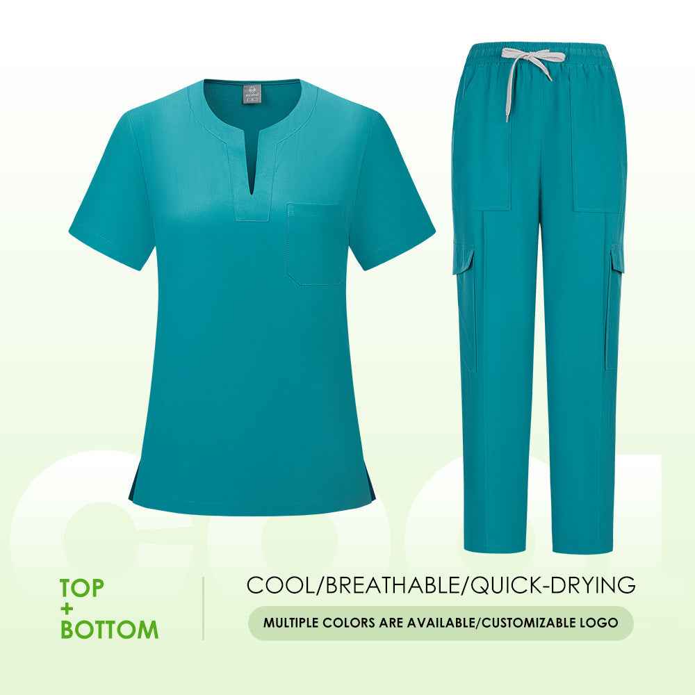 Premium V-Neck Two-Piece Medical Scrub Set | Breathable & Stretch Healthcare Work Uniform