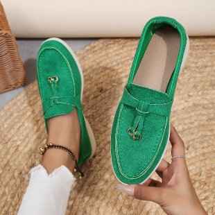 Brushed Faux-Suede Loafers for Women - Gommino Style Slip-On Flats