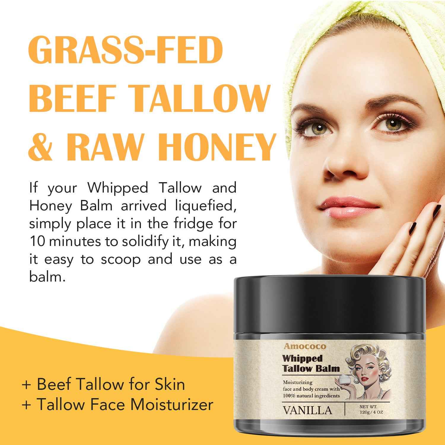 Waybill Amococo Whipped Tallow Balm Deep Hydration & Soothing Natural Beauty Cream For Face, Body Lips Universal Skin Balm With Vanilla Scent