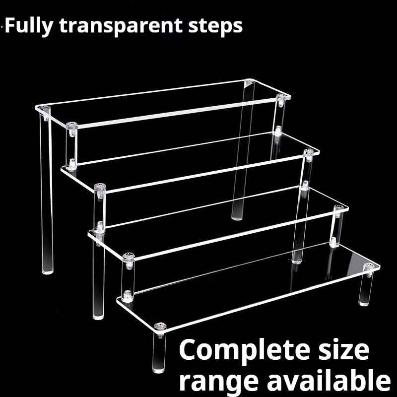 3-Tier Clear Acrylic Ladder Display Rack – Trapezoidal Storage Organizer for Blind Boxes & Collectibles