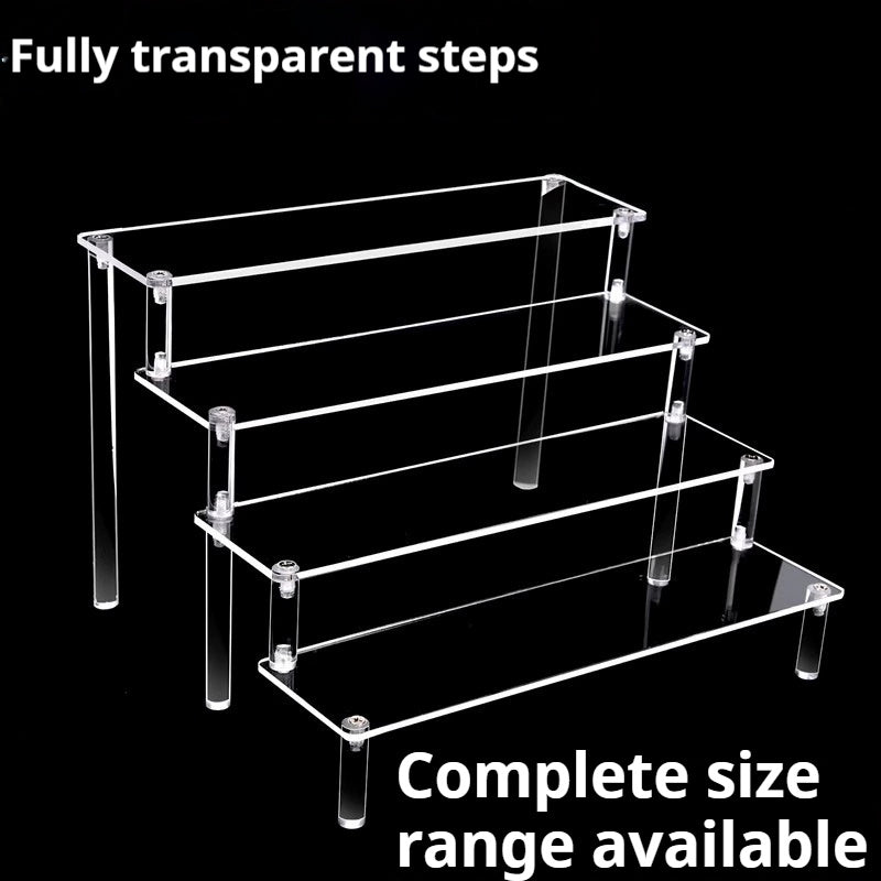 3-Tier Clear Acrylic Ladder Display Rack – Trapezoidal Storage Organizer for Blind Boxes & Collectibles