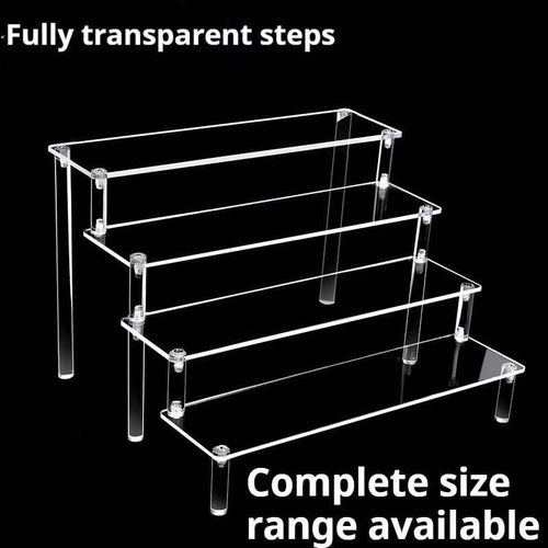 3-Tier Clear Acrylic Ladder Display Rack – Trapezoidal Storage Organizer for Blind Boxes & Collectibles