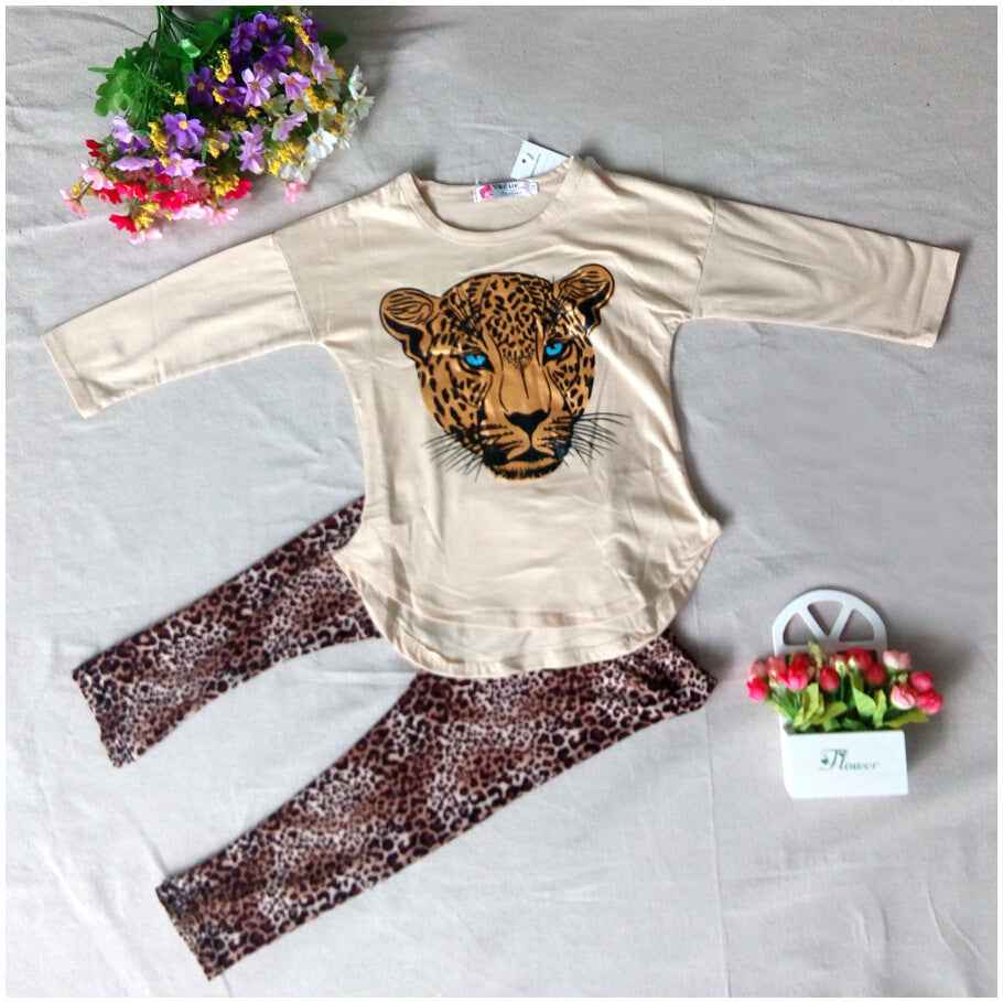 Girls Leopard Print Legging and Long Sleeve Shirt Set (2-Piece Outfits)
