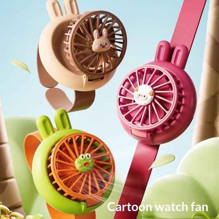 Cute Cartoon 2-in-1 Mini Wrist Watch Fan | USB Rechargeable & Portable Handheld Cooling Fan for Kids & Students