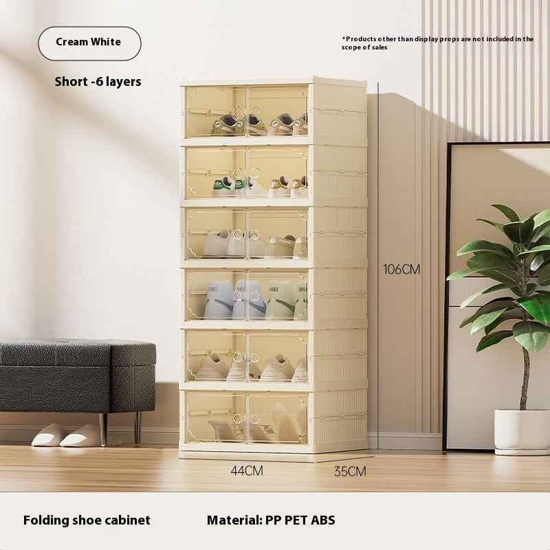 Installation-Free Folding Shoe Cabinet | Clear Stackable & Collapsible Shoe Box Organizer