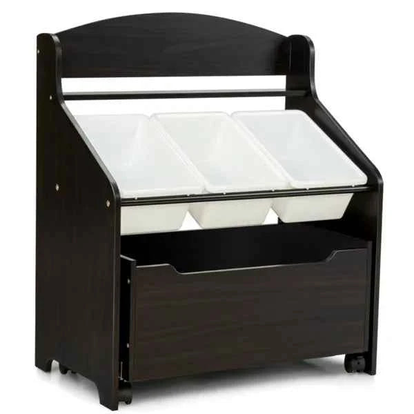 Kids Toy Storage Organizer Cabinet with Large Toy Box & Display Shelf, Dark Brown