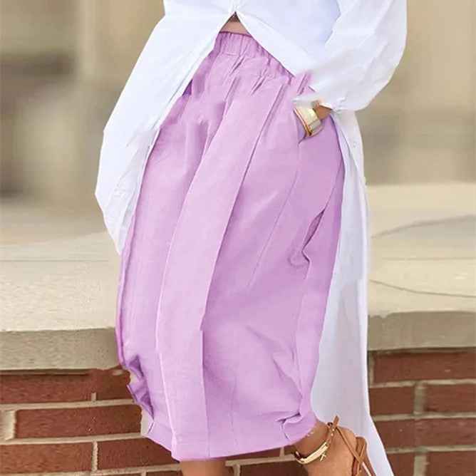Women's Casual Cropped Wide-Leg Pants | High Elastic Waist Loose Solid Lounge Trousers
